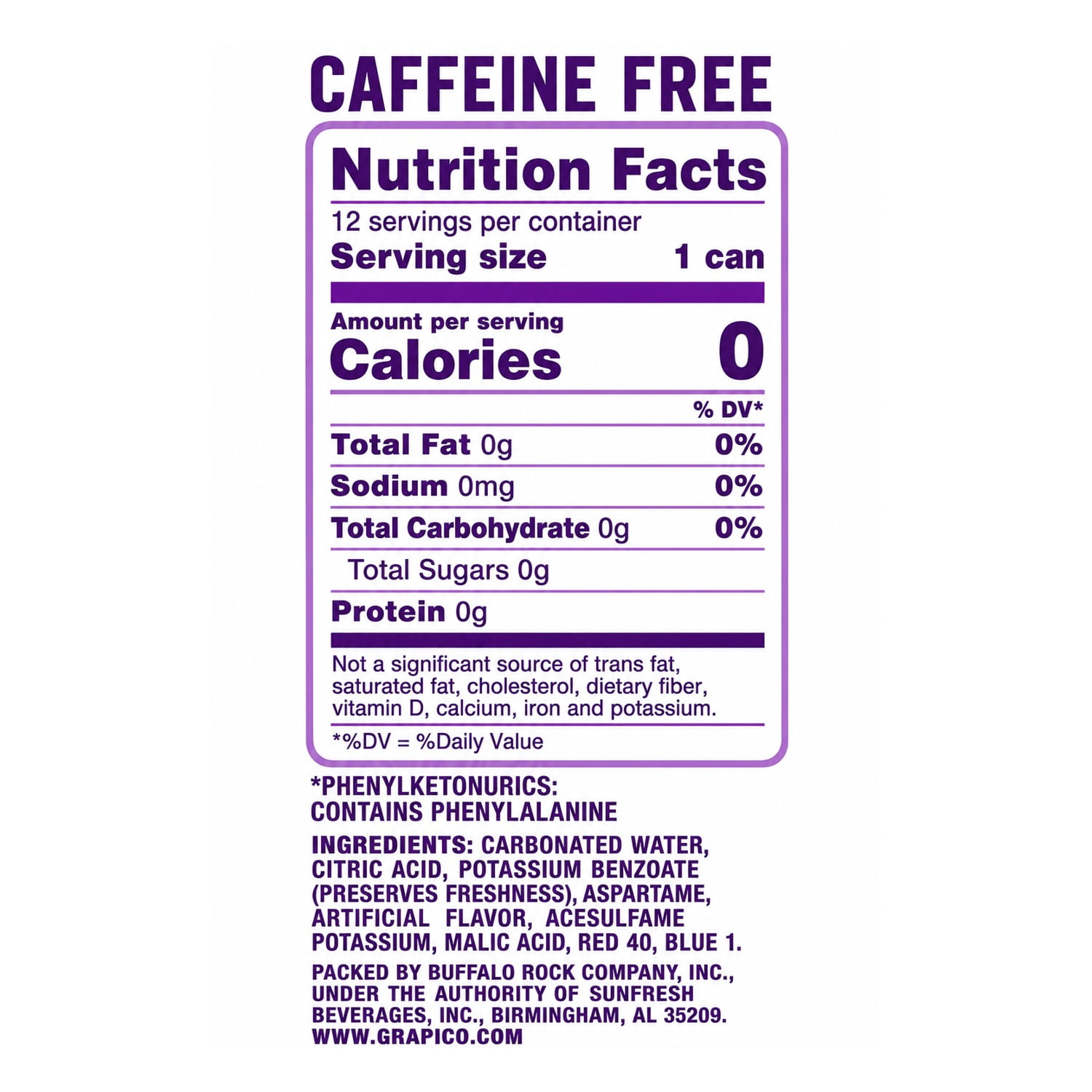 Diet Grapico Caffeine-Free Soda, 12 Fl. Oz., 12 Count