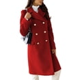 thumbnail image 3 of Fangasis Women Coat Double-breasted Outwear Turn Down Collar Jacket Ladies Casual Trench Coats Fashion Party Overcoat Wine Red XS, 3 of 5