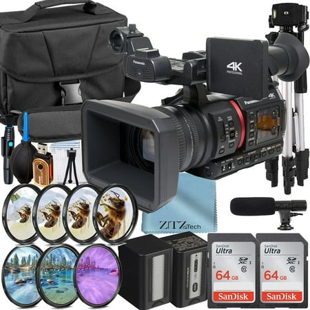 Panasonic AG-CX350 Camcorder UHD 4K with 2 Pack 64GB Memory Card + Case + Microphone + Filter Kit + ZeeTech Accessory Bundle (International Version)