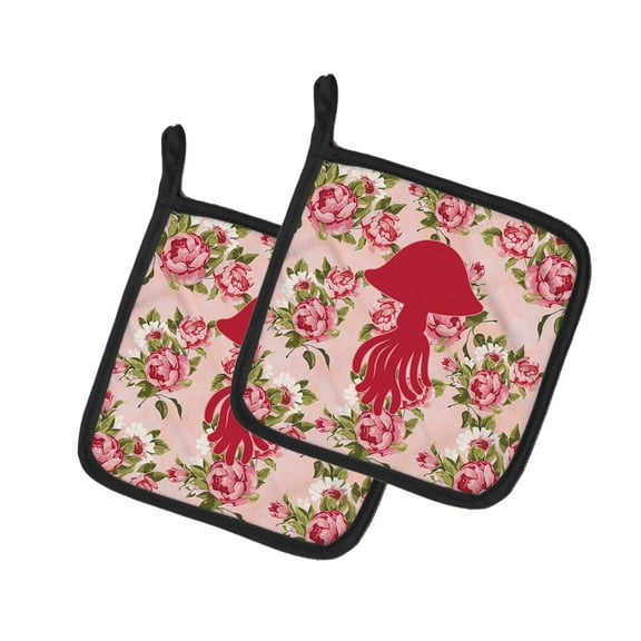 Jellyfish Shabby Chic Pink Roses Pair of Pot Holders