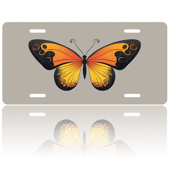 1 Pcs 2D Flat License Plate Covers & Frames, Butterfly For Decorative Front, Waterproof For Decoration Aluminum License Plate Covers & Frames Cover For Men Women, 12" X 6"