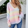 thumbnail image 3 of Vedolay Fall Sweaters for Women Casual Long Sleeve Soft Loose Fit Cable Knit Pullover V Neck Sweater,Pink S, 3 of 5