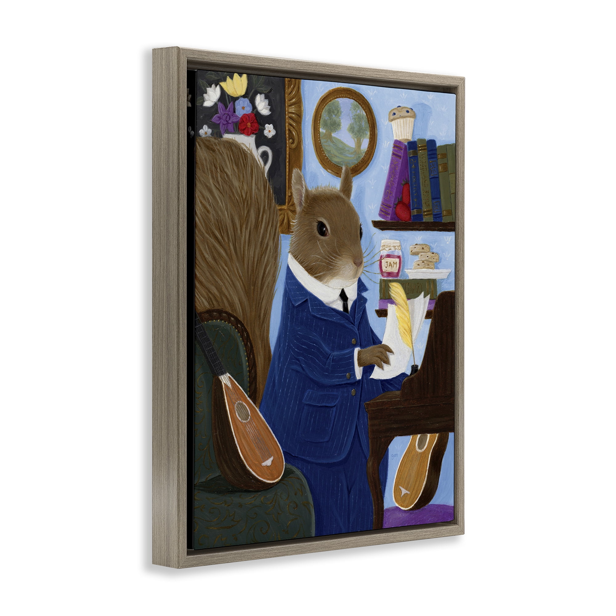 Stupell Industries Gentleman Squirrel Composing Brown Framed Floater Canvas Wall Art, design by Gina Matarazzo