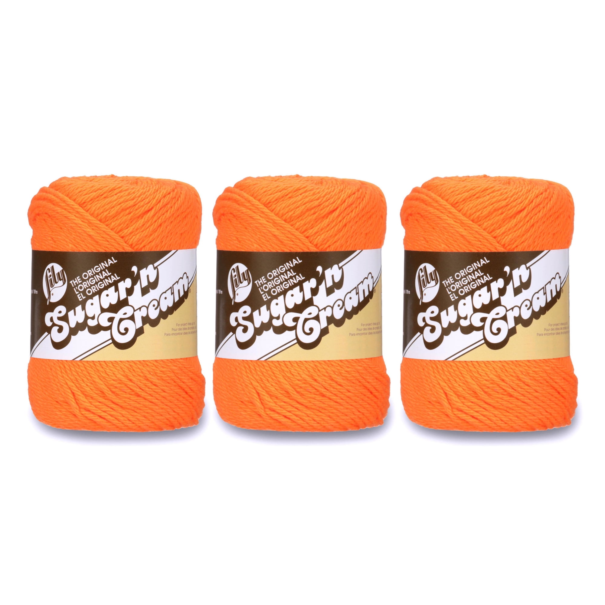3 Skeins Lily Sugar'N Cream The Original Yarn, Gauge 4 Medium, Hot Orange