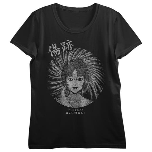 Junji Ito Uzumaki Lady With Spiral Scar Women's Black Crew Neck Short Sleeve T-shirt-Medium