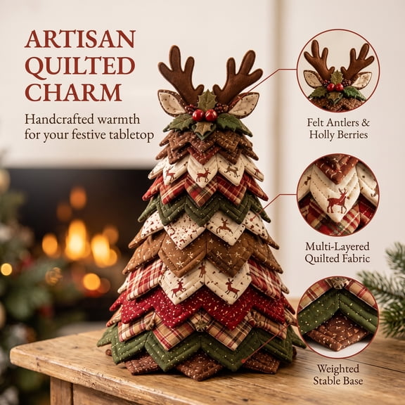 Quilted Christmas Tree DIY Kit 3D Fabric Vintage Patchwork Craft Set Beginner Friendly & Tabletop Decor for Home Party Holiday Display Christmas Decorations by MPOISVA