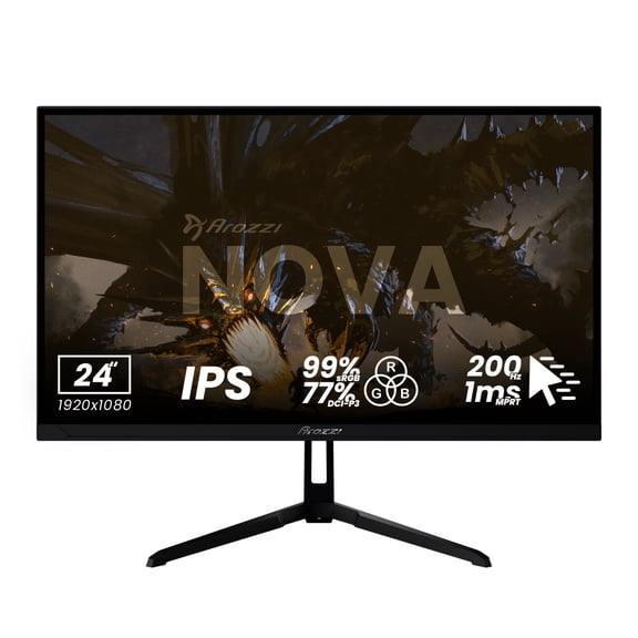 Arozzi Nova 24" Full HD Gaming Monitor – IPS, 200Hz, 1ms, HDR10, Adaptive Sync – Black