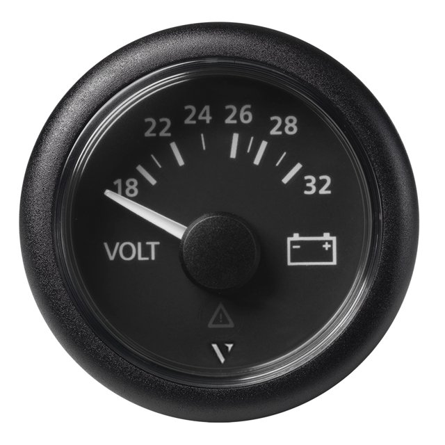 Veratron 52 mm (2-1/16") Voltímetro Viewline 18-32V - Esfera negra y bisel