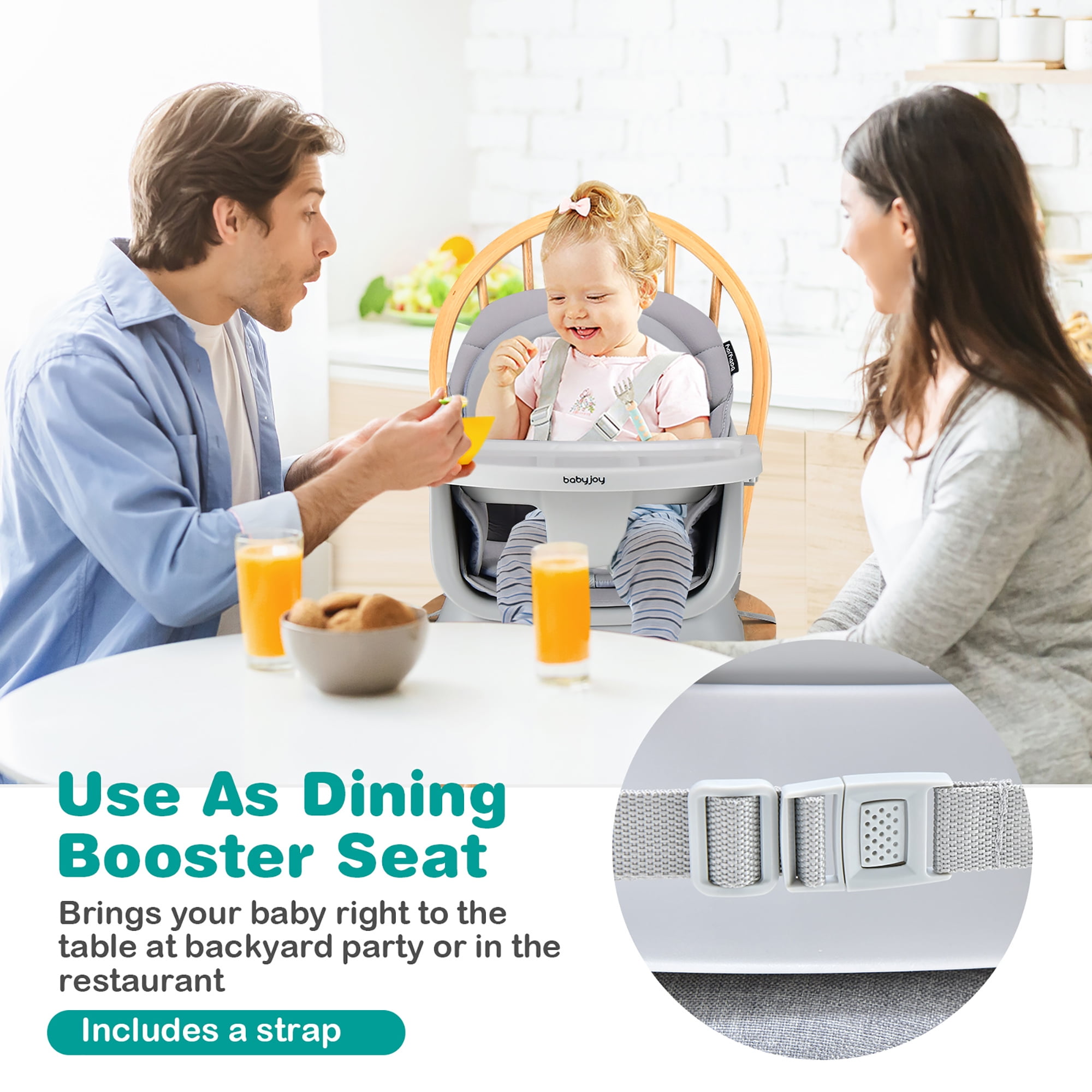 Costway  8-in-1 Baby High Chair Convertible Dining Booster Seat w/ Removable Tray Gray