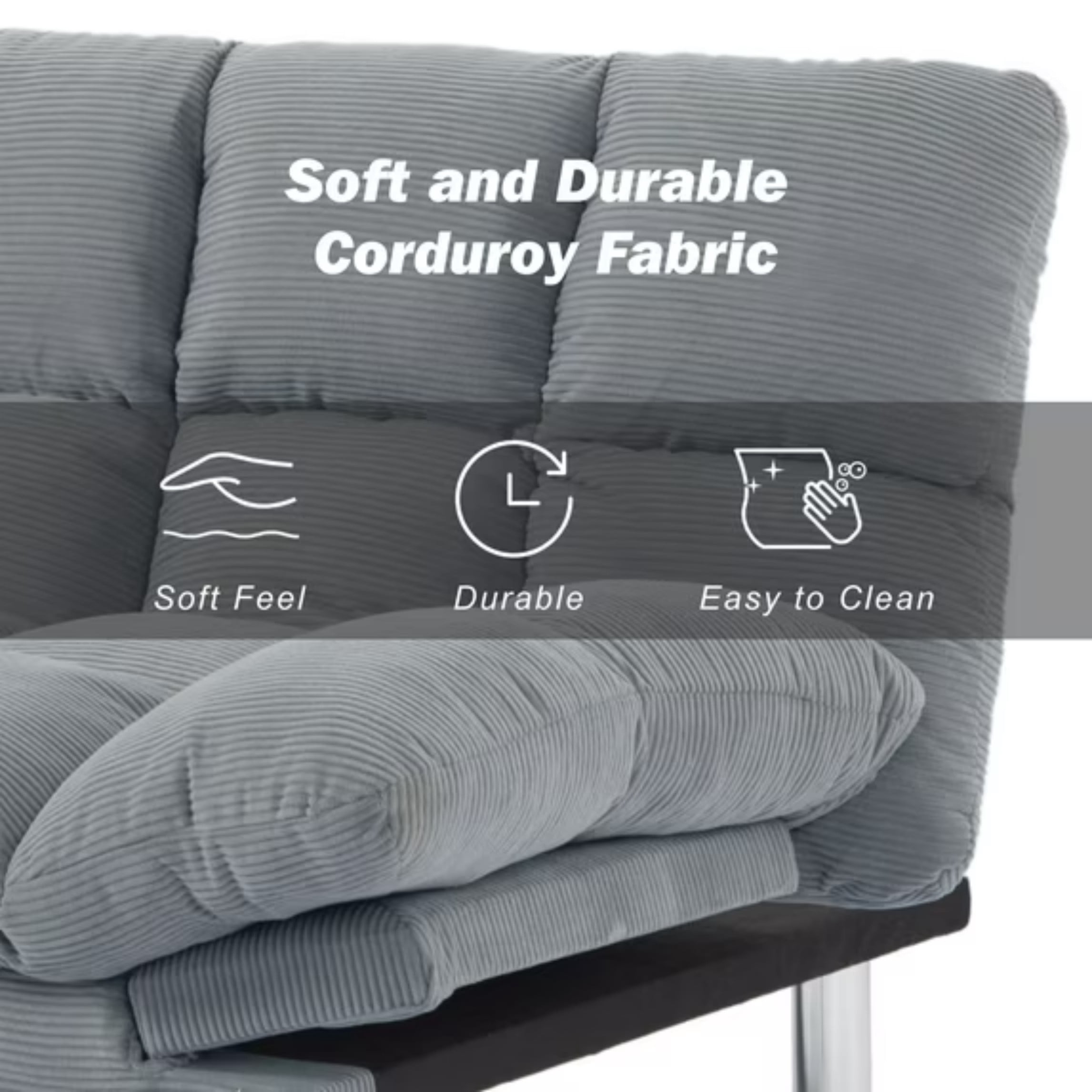 BSHTI 67.3" Futon Sofa Bed, Corduroy 3 in 1 Convertible Sofa Bed with Adjustable Backrest, Split-Back Design, Loveseat Sofabed for Living Room, Office, Guest Room, Light Gray