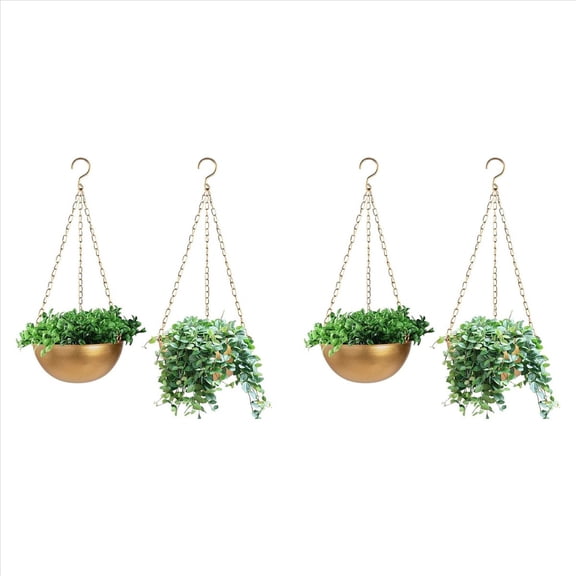 Rollbacks & More 4X Large Gold Hanging Planter with Drainage, Semi-Circle Plant Holder for Indoor Plants