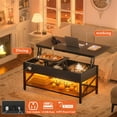 thumbnail image 4 of Aheaplus Lift Top Coffee Table with LED Lights & Power Outlet, Convertible to Dining Table, Multi-Functional Center Table with Shelves for Living Room, Home Office, Reception Areas,Black, 4 of 7