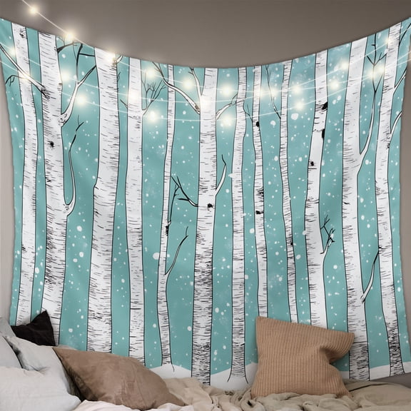 Aqua Tree Trunk Large Tapestry for Bedroom Wall Hanging Tapestry, Farmhouse Forest Snow Watercolor Ceiling Backdrop Tapestries Poster Blanket Wall Decor for Teens Room Living Room Dorm 100" x 59"