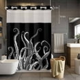 thumbnail image 5 of No Hook Shower Curtains with Snap-in Liner Set, Black Octopus Coastal Waterproof Hotel Style Bathroom Shower Curtain, Nautical Ocean Modern Abstract Art Breathable Mesh Top Bath Curtains 60''x72'', 5 of 9