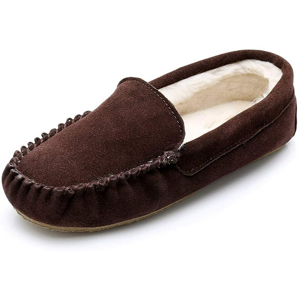 Bqhagfte Womens Moccasins Slippers Suede Moccasin Soft Faux Fur Lined House Slippers For Indoor Outdoor Use