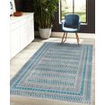 thumbnail image 4 of Tribal Decorative Rug, Retro Weathered Look Circles Grid Stripe Bars on Dark Brown Backdrop Print, Quality Carpet for Bedroom Dorm and Living Room, 6 Sizes, Pale Sky, by Ambesonne, 4 of 4