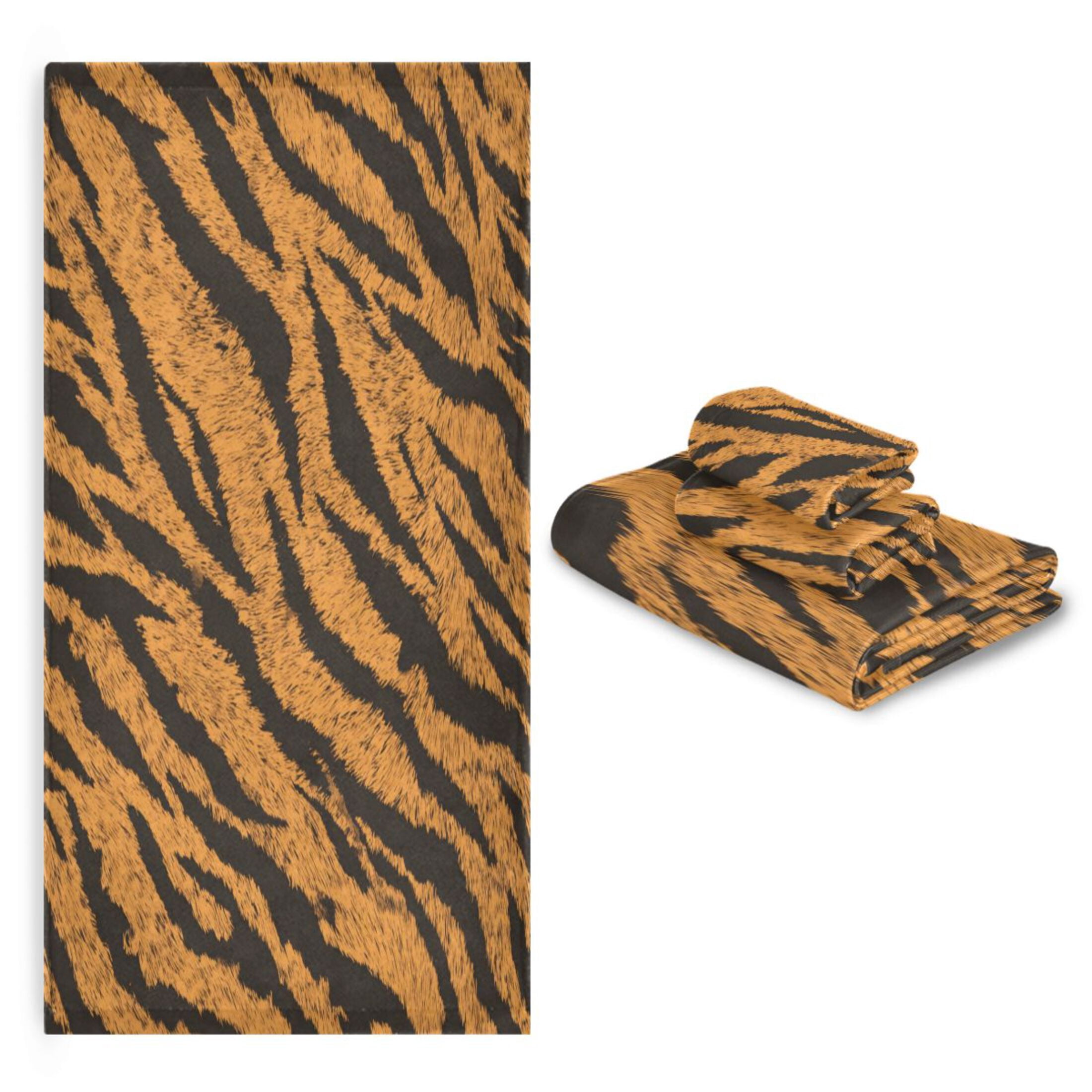 3 Piece Bath Towels Set Bath Towel, Hand Towel and Face Towel for Bathroom, Gym, Hotel Tiger Stripes Pattern