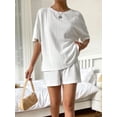 thumbnail image 2 of Biekopu Women 2 Piece Outfits Solid Color Loose Short Sleeve T-Shirt and Elastic Shorts Club Streetwear Summer Clothes, 2 of 6
