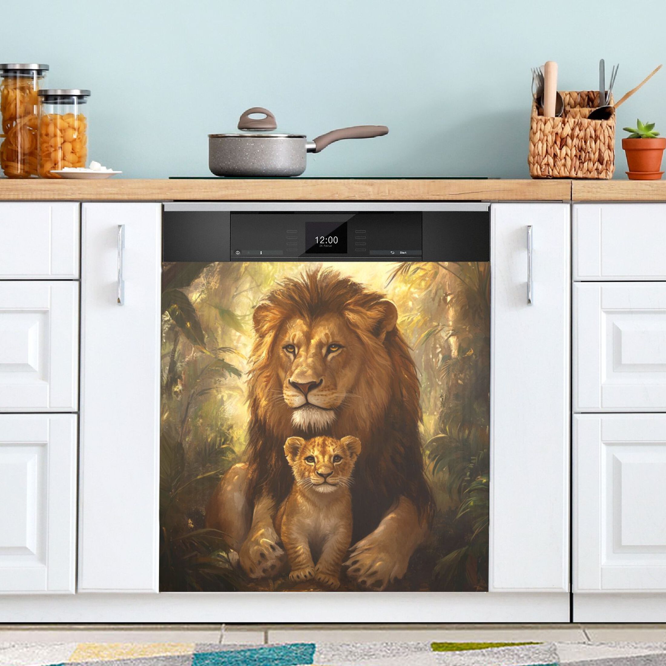 Dishwasher Magnetic Sticker 23x26 Inch Refrigerator Magnetic Sticker Washing Machine Magnetic Sticker Kitchen Panel Magnetic Sticker Home Decor Father and Son Lions