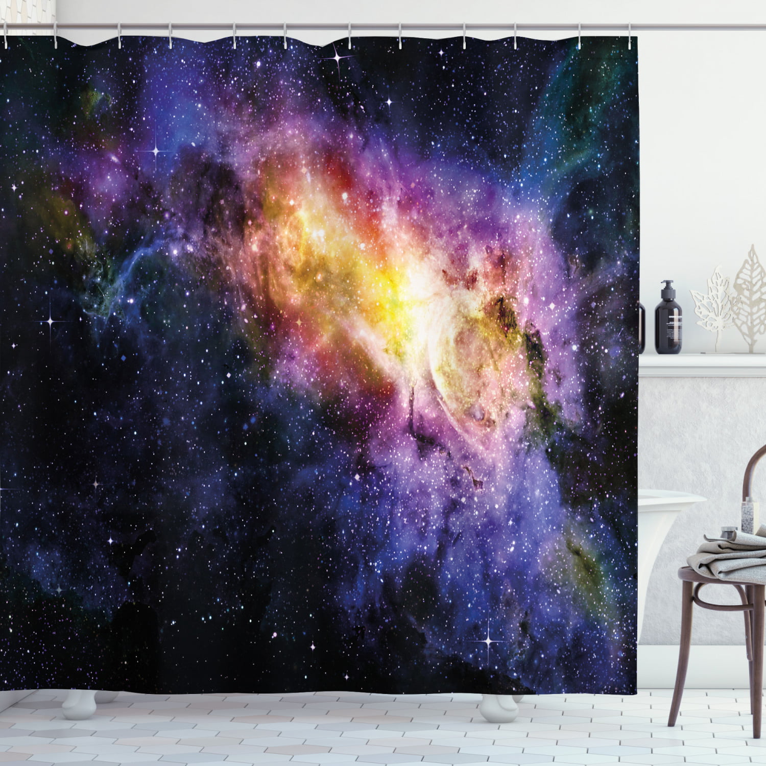 72"x72" Bathroom Waterproof Space Galaxy Nebula Fabric Shower Curtain Liner Set 