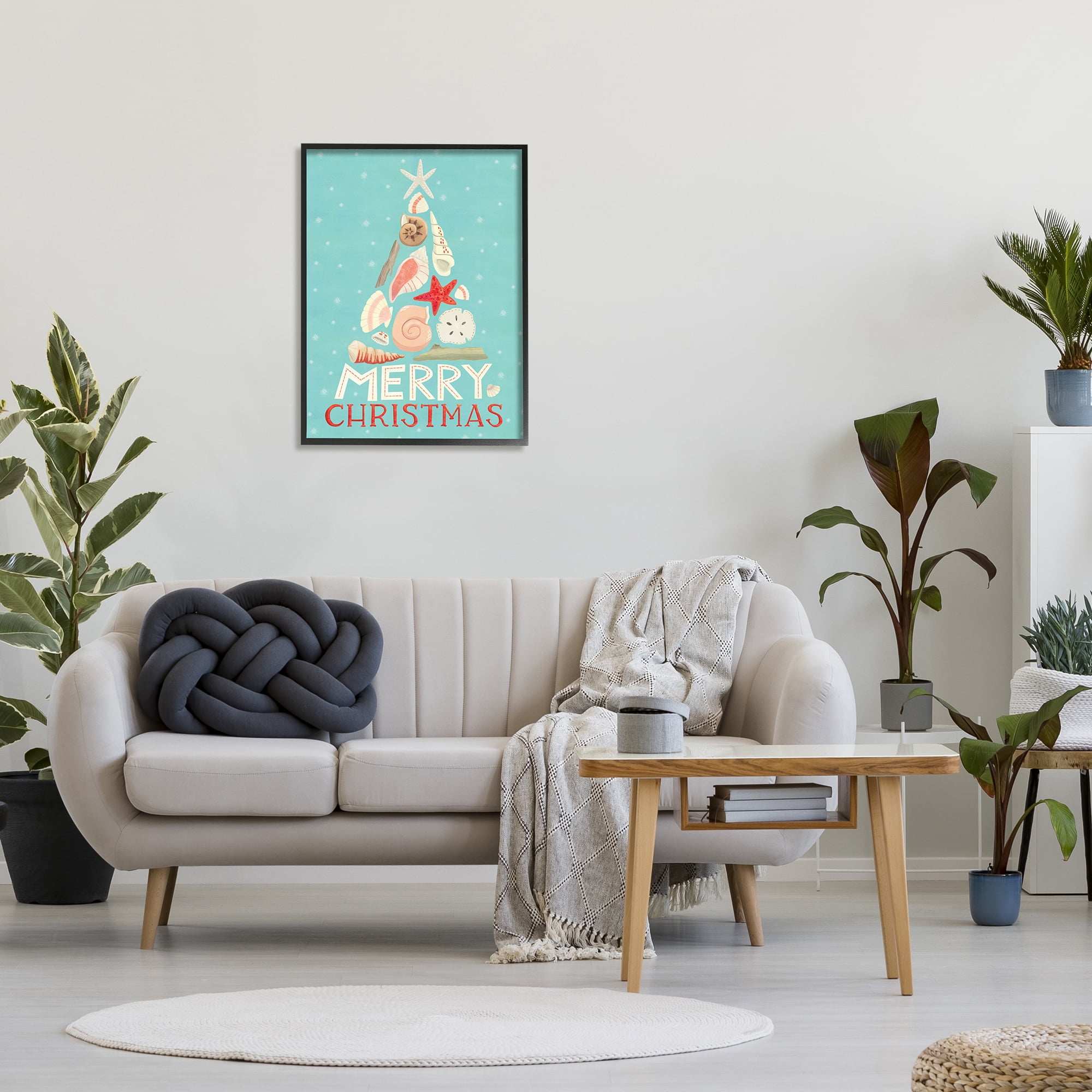 Stupell Industries Merry Christmas Nautical Holiday Tree Beach Polka Dots Modern Painting Black Framed Art Print Wall Art, 24 x 30, Design by Laura Watson