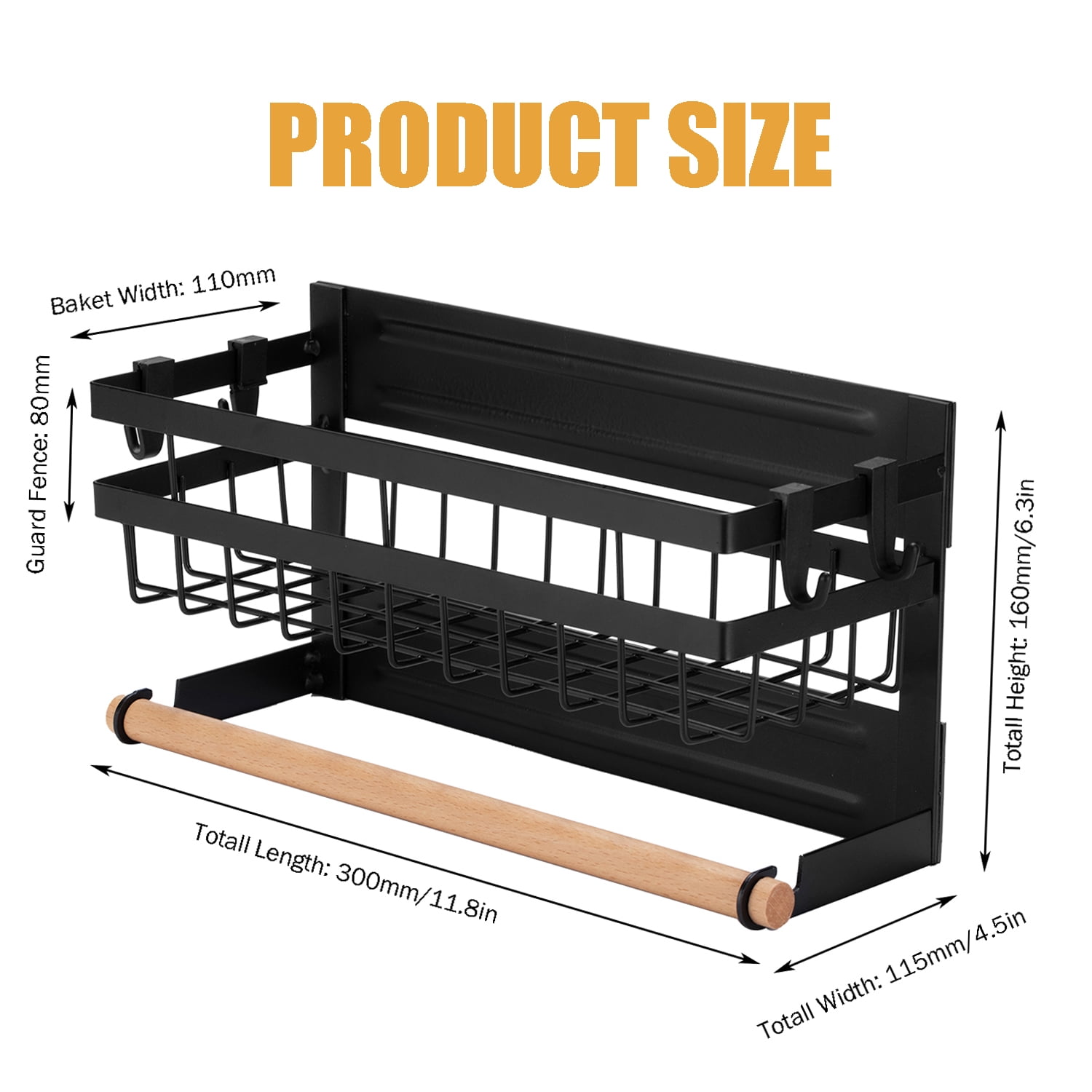 CACAGOO Magnetic Spice Rack for Refrigerator with Hook Paper Towel Holder Carbon Steel Multi Use Refrigerator Side Shelf
