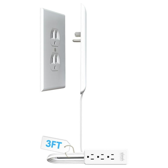 Sleek Socket Corrector de salida ultrafino original y patentado con kit de corrector de cable, cable de extensión plano con tira de alimentación de múltiples tomas, ideal para mejoras en el hogar, ocu