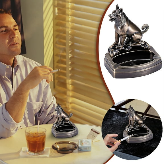 Summercome Cigarette Ash Tray Set, Ashtray with Wolf Shape Butane Lighter, Home Indoor Cool Decorative Ashtrays Sets, Ideal Gift for Men Women Smoker, Black (No Fuel)