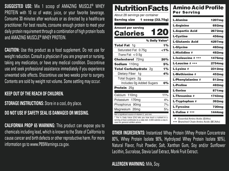Amazing Muscle Whey Protein (Isolate & Concentrate) 2 Lbs Powder Supplement | Strawberry Flavor | 26 Serving | Non-GMO | Gluten-Free |