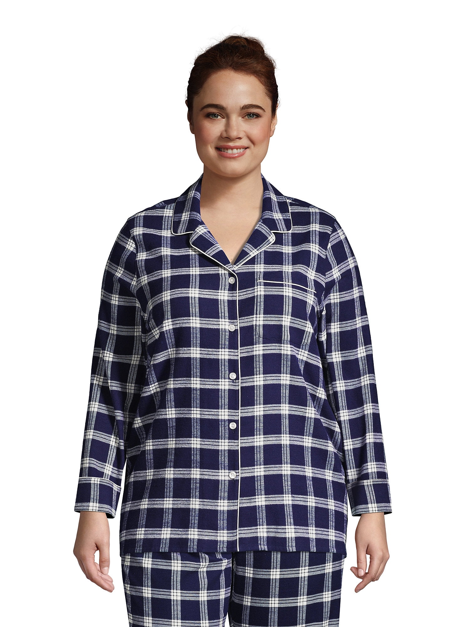Lands' End Women's Plus Size Long Sleeve Print Flannel Pajama Top