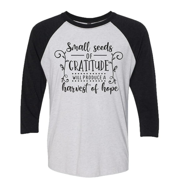 Trenz Shirt Company Christian Small Seeds of Gratitude Ladies Baseball Tee-Black Small