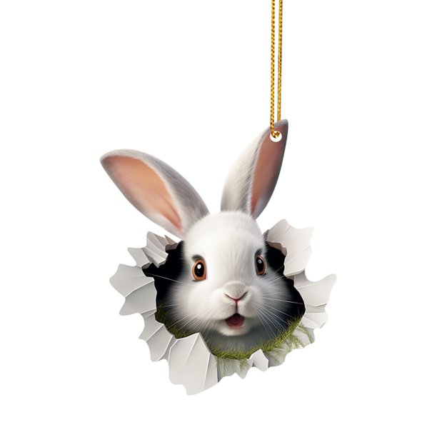 Adornos de otoño para el hogar Patrón de conejito de Pascua en agujero Colgante de acrílico Decoración encantadora para celebrar las festividades de Pascua, blanco