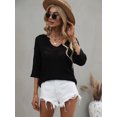 thumbnail image 3 of Round Neck Drop Shoulder 3/10 Length Sleeve Knit Sweater for Women, 3 of 3