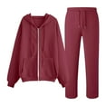 thumbnail image 3 of Women's Casual Hooded Tracksuit Set Stylish Solid Color Zip Up Sweatshirt With High Waist Drawstring Pants For Daily Wear And Outings womens 9 piece pajama sets, 3 of 4