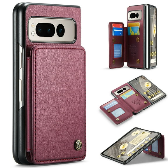 Mantto Case for Google Pixel Fold with Card Holder, Retro PU Leather RFID Blocking Credit Card Slots Double Magnetic Clasp Flip Kickstand Shockproof Phone Cover for Google Pixel Fold,Winered