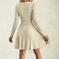 thumbnail image 6 of Karymi Spring Dresses Brushed Ribbed Knit Dress, Crew Neck Long Sleeve Slim Fit High Waist Flowy A Line Short Dress for Fall Winter Daily, 6 of 9