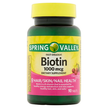 Spring Valley Saveur de cerise Dissoudre rapide Biotine Compléments alimentaires Comprimés, 1000mcg, 90 count