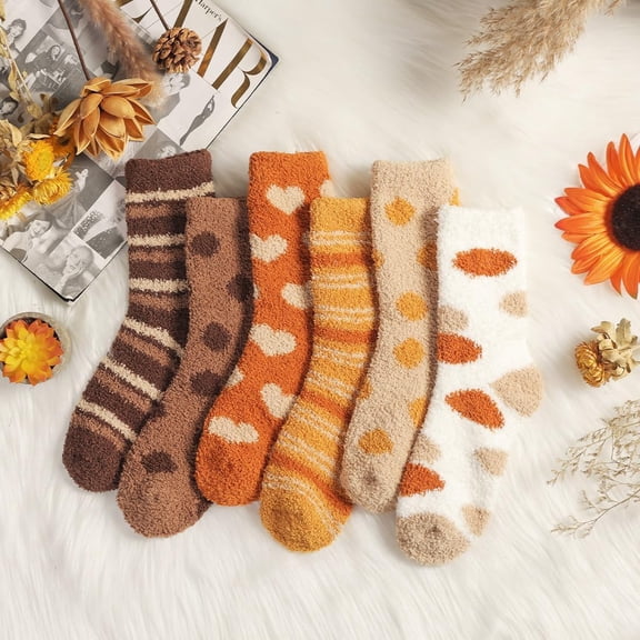 Lumtrix 6 Pairs Fuzzy Socks For Women Fluffy Cozy Fall Halloween Socks Gifts Soft Thick Plush Warm Socks Christmas Winter Gifts Comfortable Indoor Home Sleep Socks Gray One Size