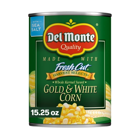 Del Monte Sweet Gold and White Whole Kernel Corn, Canned Vegetables, 15.25 oz Can