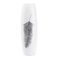 thumbnail image 3 of 24" White Contemporary Hand Painted Ceramic Handmade Floor Vase with Feather Design, 3 of 6