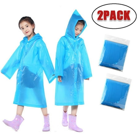 Outtop 2PCS Portable Reusable Raincoats Children Rain Ponchos For 6-12 Years