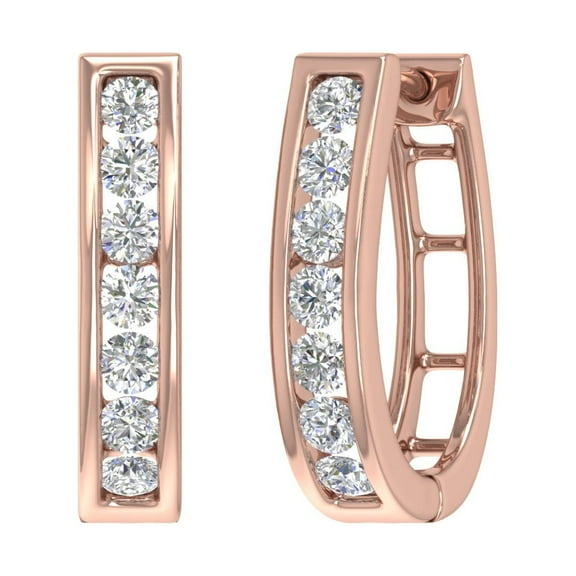 1 Carat Channel Set Diamond Women's Hoop Earrings in 14K Rose Gold