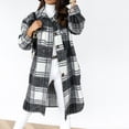 thumbnail image 2 of Ecqkame Women's Classic Button Plaid Shacket Jacket Long Wool Coat Casual Long Sleeve Button Boyfriend Flannel Shirts Outwear Black 2XL, 2 of 7