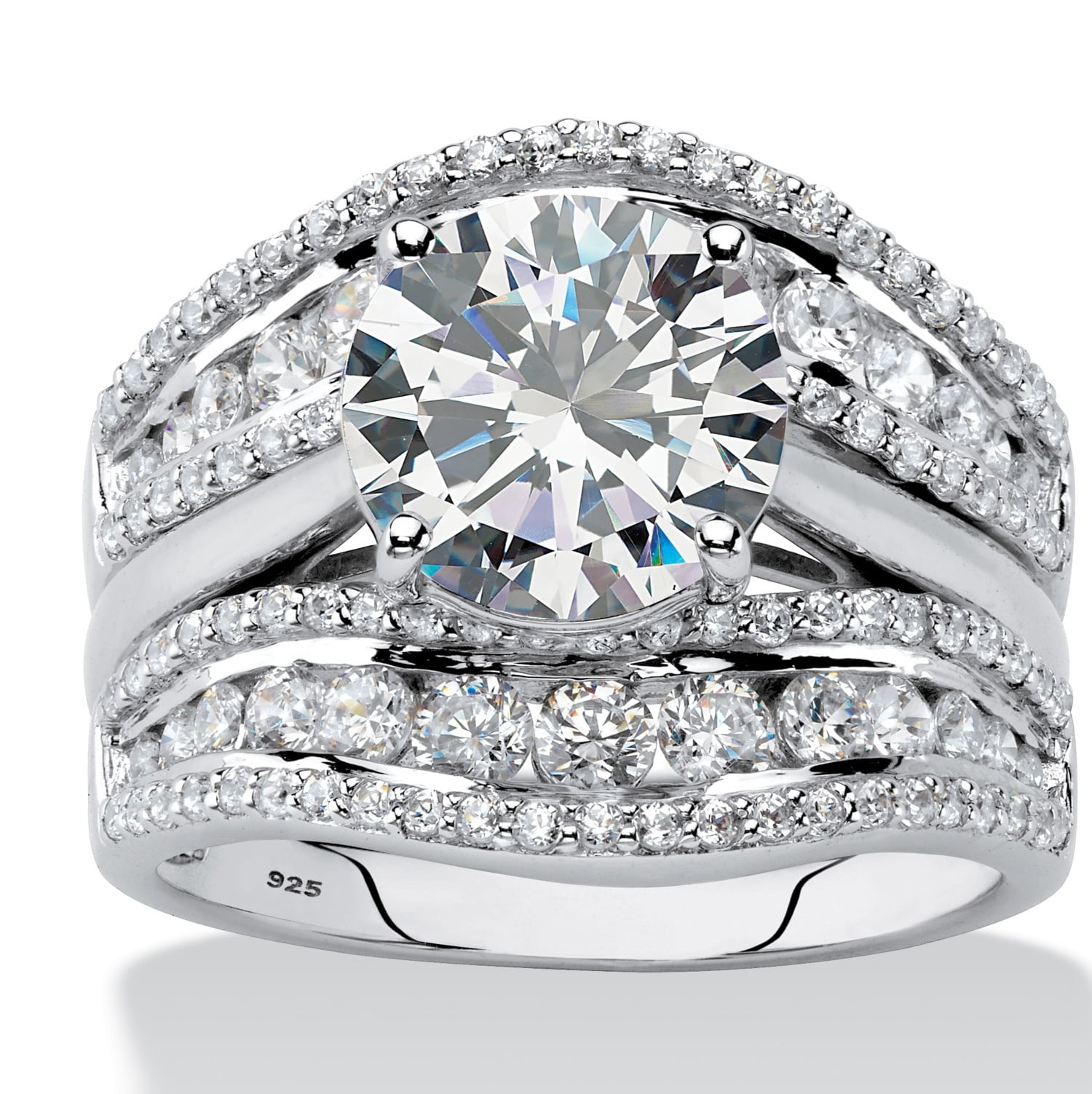 Round Cubic Zirconia 2-Piece Multi-Row Jacket Wedding Ring Set 4.27 TCW in Platinum over Sterling Silver by PalmBeach Jewelry