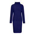 thumbnail image 6 of Women's Two Piece Suit Turtleneck Knitted Solid Color Thick Lapel Pullover Sweater And Knee Length skirt Set Blue S, 6 of 6
