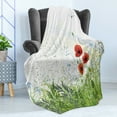 thumbnail image 4 of Dragonfly Soft Flannel Fleece Blanket, Illustration of Meadow Field a Single Fleur-de-lis on Distressed Grunge Background, Cozy Plush for Indoor and Outdoor Use, 60" x 80", Green Red, by Ambesonne, 4 of 5