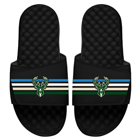 Youth ISlide Black Milwaukee Bucks Stripes Slide Sandals