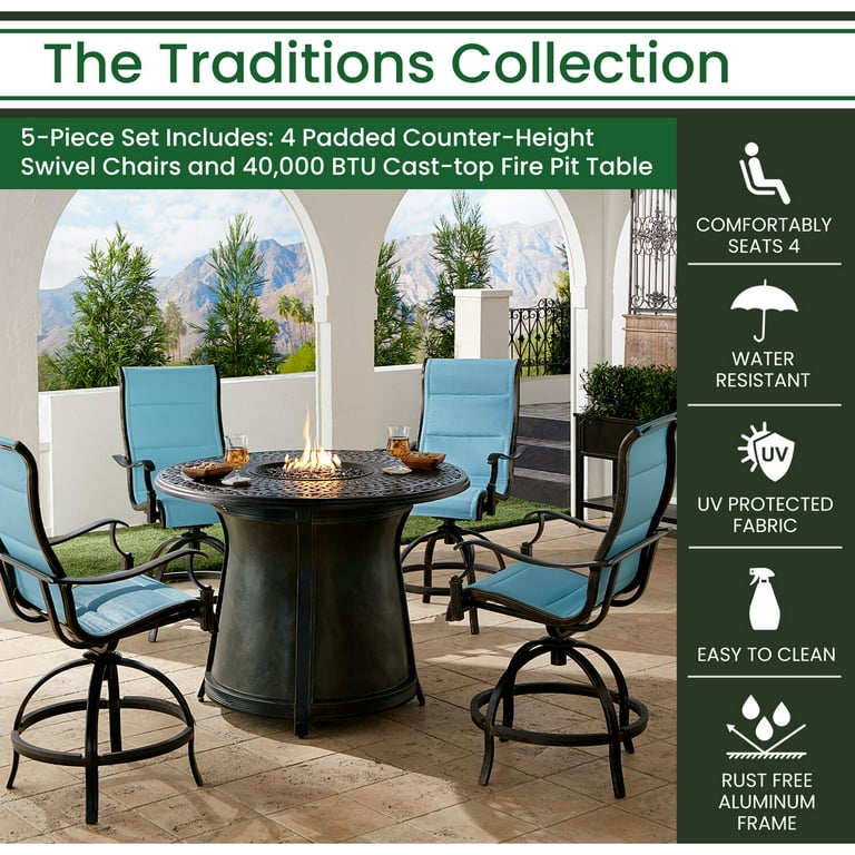 Hanover Traditions 5 Piece Outdoor High Dining Fire Patio Set 4