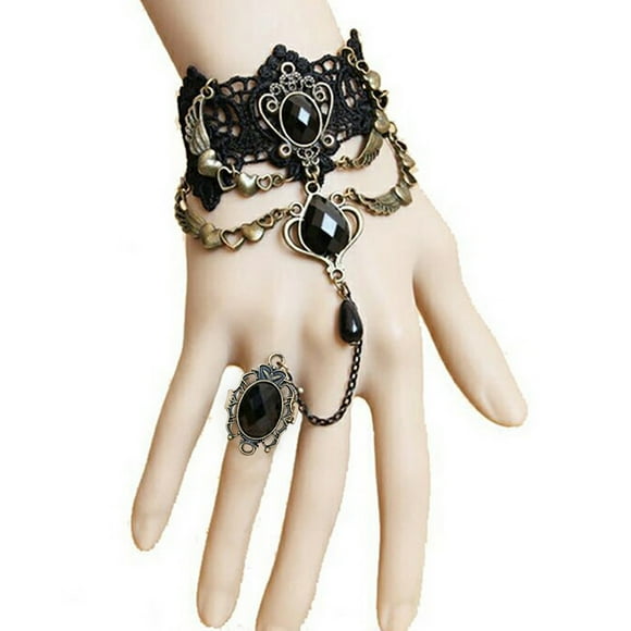 asddcavvf Trendy Black Bracelet with One Lace Chain Jewelry Party Ring Bracelets