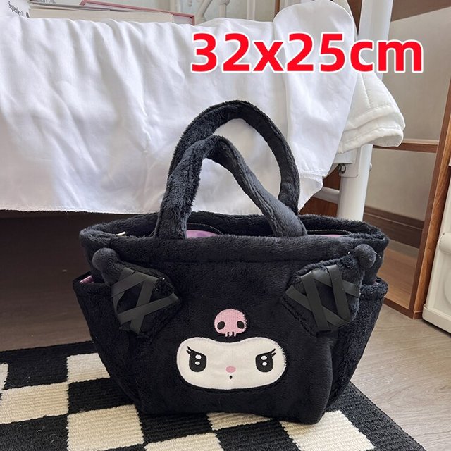 Sanrio-Bolso de mano Lolita Kuromi My Melody para niña, bolso de hombro de estilo Janpaese, de felpa, color negro, de gran capacidad